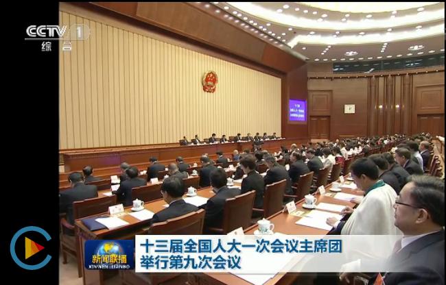 十三届全国人大一次会议主席团举行第九次会议