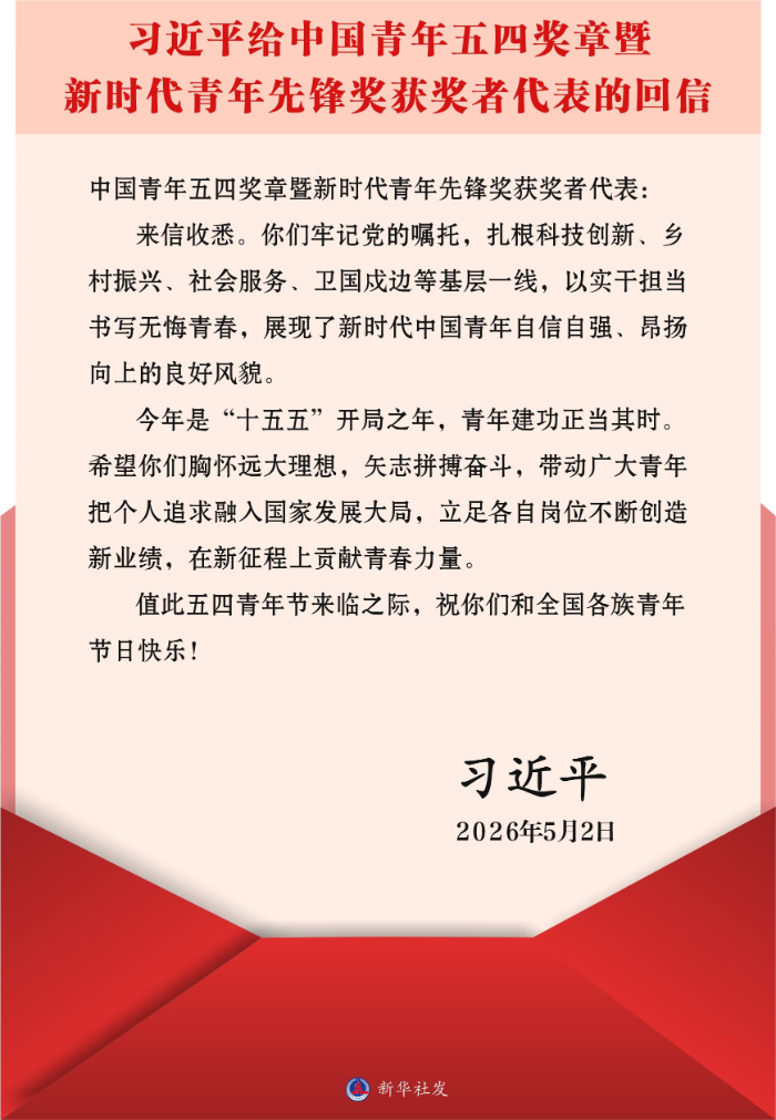 习近平回信勉励中国青年五四奖章暨新时代青年先锋奖获奖者代表 胸怀远大理想矢志拼搏奋斗 带动广大青年把个人追求融入国家发展大局.jpg